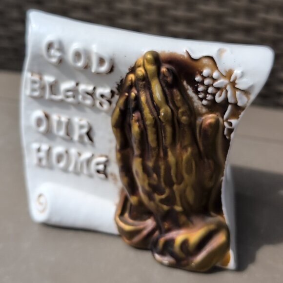 Other - Vintage Porcelain Ceramic God Bless Our Home Napkin Holder Praying Hands